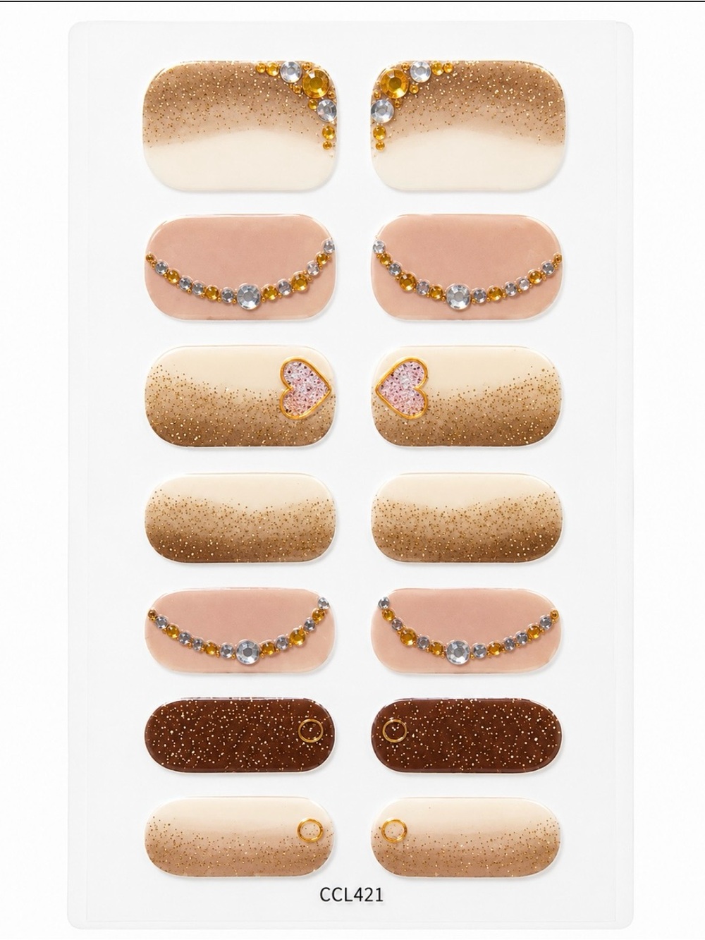 4 Gel Nail Wraps Bundle Pink Gold Glitter Rhinestone Semi Cured Gel Nail Strips - Picture 4 of 5
